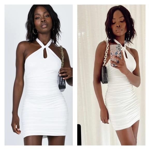 Princess Polly White Halter Neck Ruched Bodycon Mini Dress Size 0 NWT - Picture 3 of 7